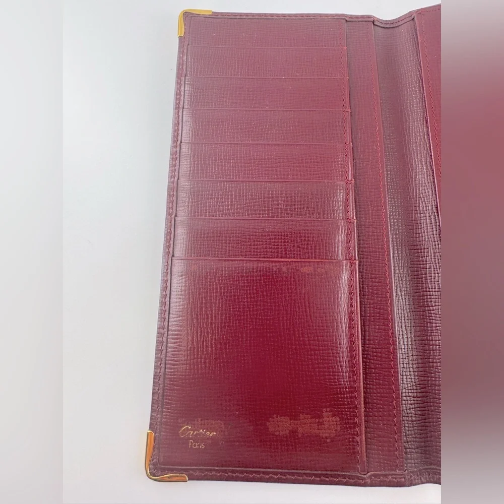 Cartier Wallet Long Bifold Wallet Must de Cartier Burgundy Gold Corners Vintage - Picture 6 of 16